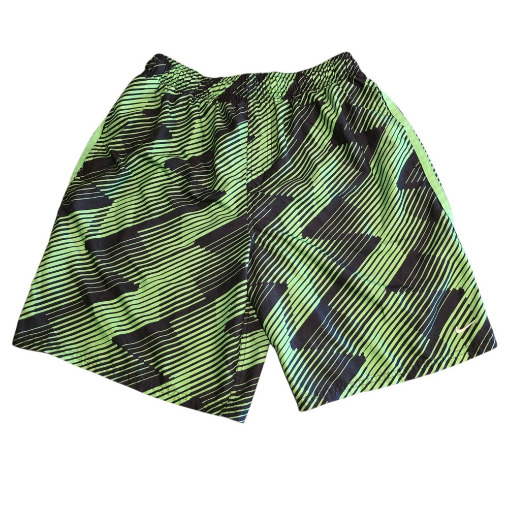 Nike‎ Swim Trunks Green Black Striped Board Shorts Mesh Liner Kids Boys Large